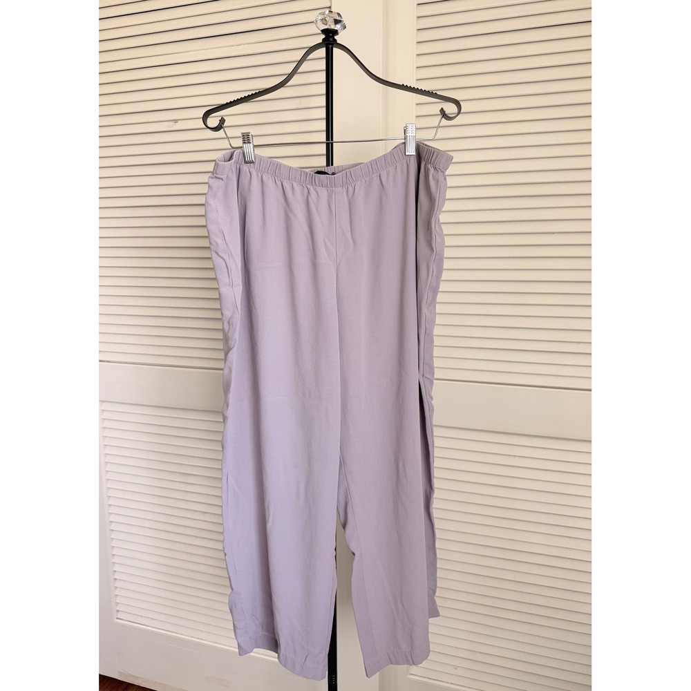 Eileen Fisher Silk Crepe Elastic Waist Ankle Pants XL Lavender Purple Relaxed